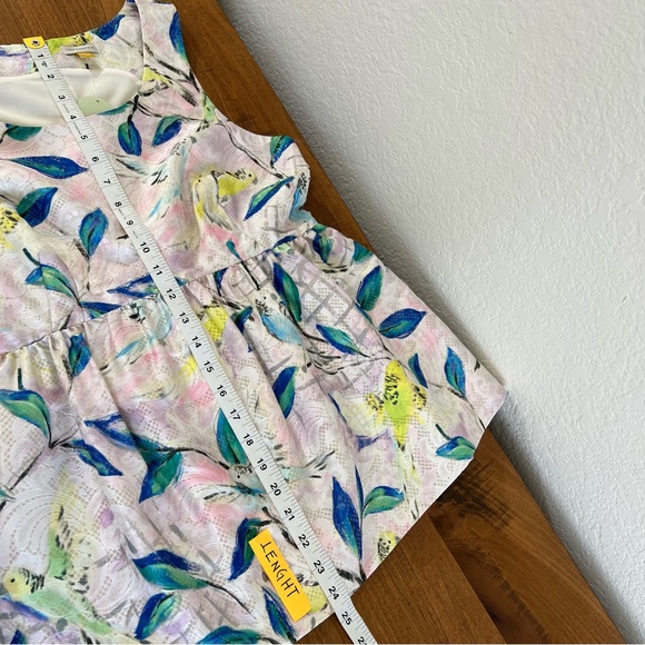 Anthropologie Leifsdottir Blouse Sleeveless Metallic Pink Green Floral Bird Sz 6 - Picture 6 of 10